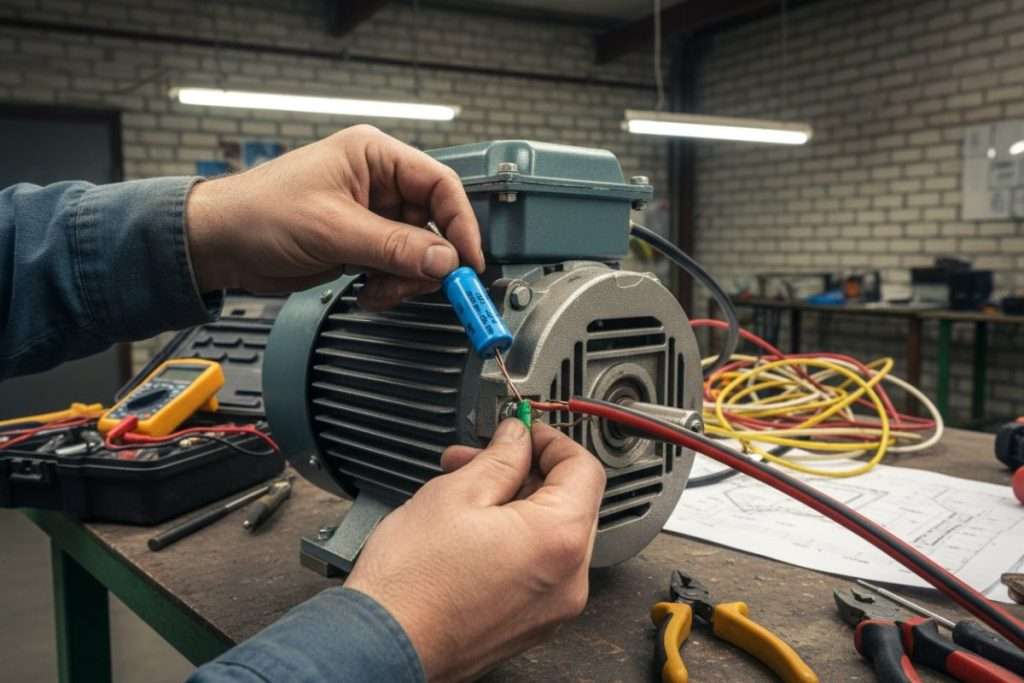 Brancher un moteur 220V monophasé : 3 fils et condensateur